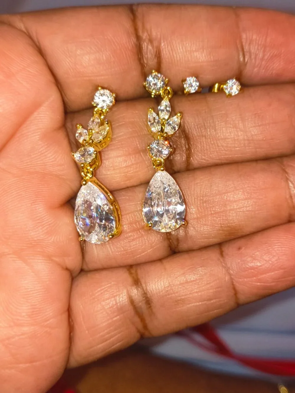 2 Pairs 14K Gold Silver CZ Dangle Stud Earrings